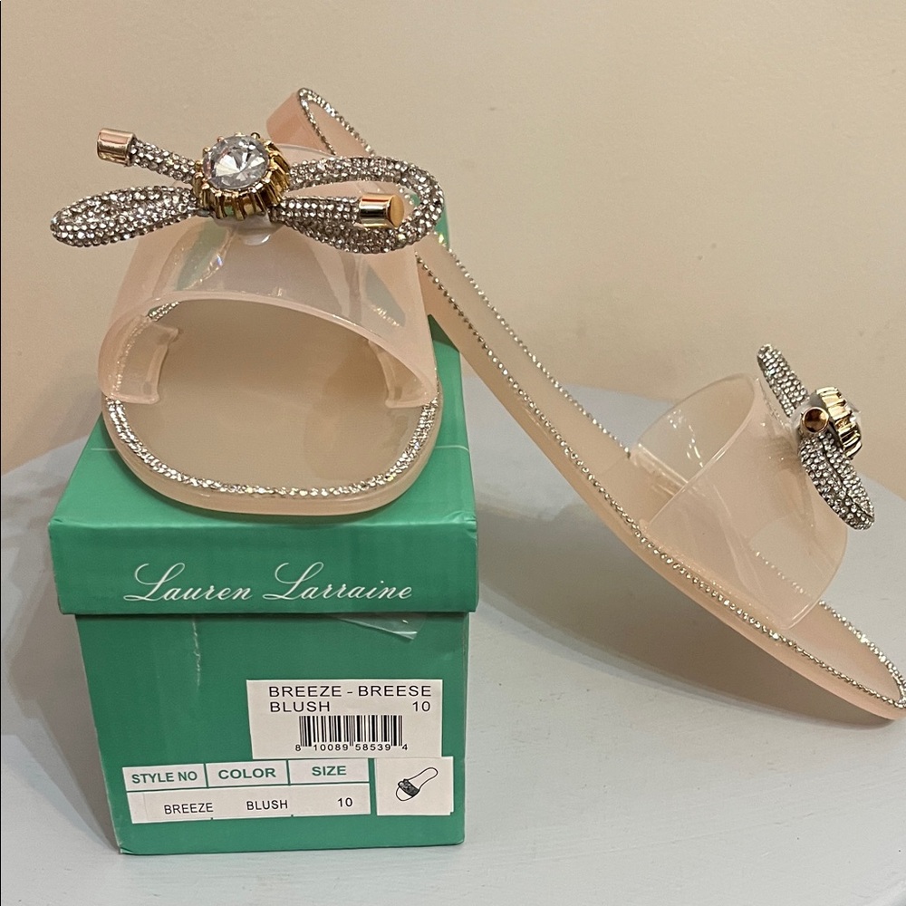 Lauren Lorraine Blush Sandals with Rhinestone Bow